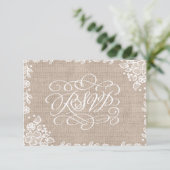 Delicate Lace Burlap Rustic Wedding RSVP (Stehend Vorderseite)
