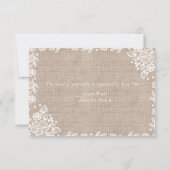 Delicate Lace Burlap Rustic Wedding RSVP (Rückseite)