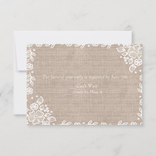 Delicate Lace Burlap Rustic Wedding RSVP (Rückseite)