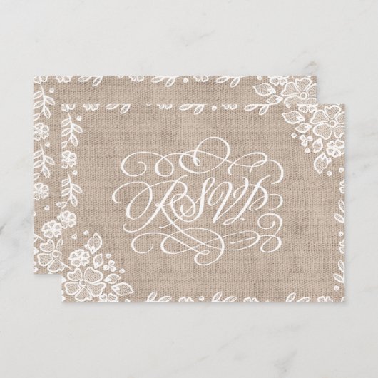 Delicate Lace Burlap Rustic Wedding RSVP (Vorne/Hinten)