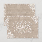 Delicate Lace Burlap Rustic Wedding RSVP Karte (Vorne/Hinten)