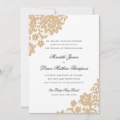 Delicate Lace Corner Black and Gold Script Wedding Einladung (Vorderseite)