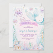 Delicate Lila Blue Foto Kleine Meerjungfrau Geburt Einladung (Vorderseite)