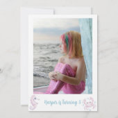 Delicate Lila Blue Foto Kleine Meerjungfrau Geburt Einladung (Rückseite)