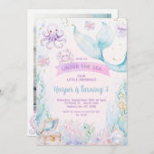 Delicate Lila Blue Foto Kleine Meerjungfrau Geburt Einladung (Vorne/Hinten)