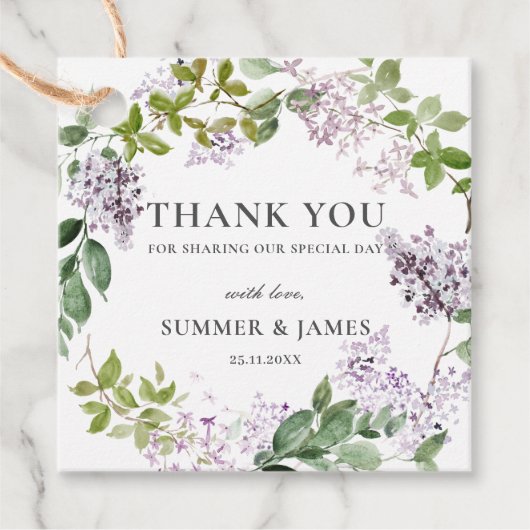 Delicate Lilac Lila Floral Wedding Vielen Dank Geschenkanhänger (Vorderseite)