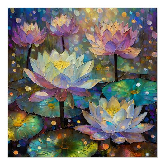 Delicate Lotus Flowers Blossoming in the Snow Poster (Vorderseite)