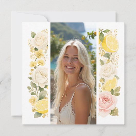 Delicate Mediterranean Lemons Flowers Greenery Einladung (Rückseite)