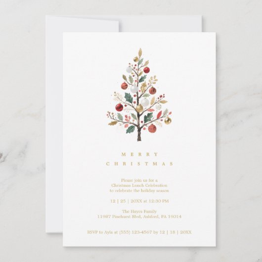 Delicate Minimalist Chic Winter Christmas Tree Einladung (Vorderseite)