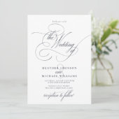 Delicate Navy Blue Moderne Calligraphy Classic Einladung (Stehend Vorderseite)
