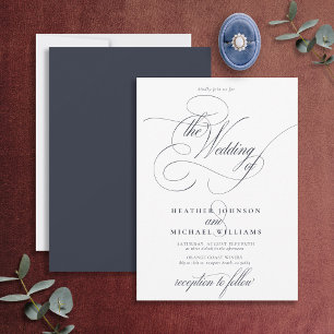 Delicate Navy Blue Moderne Calligraphy Classic Einladung
