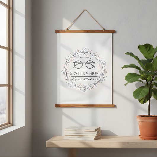 Delicate Neutral Flowers Reading Glasses Logo Wandteppich Mit Holzrahmen