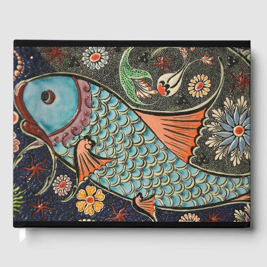 Delicate Ocean Mosaic Coastal Koi Fish Gästebuch (Vorderseite)