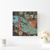 Delicate Ocean Mosaic Coastal Koi Fish Quadratische Wanduhr (Zuhause)