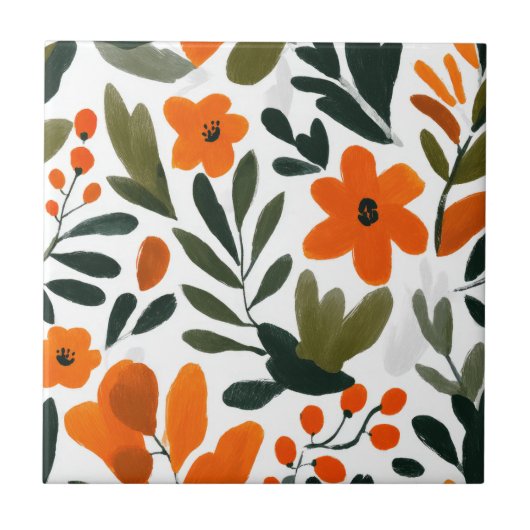 Delicate Orange Flowers Spring Floral Pattern Fliese (Vorderseite)
