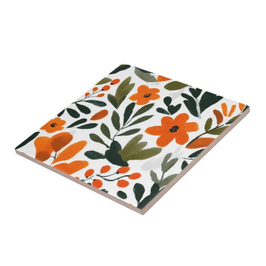 Delicate Orange Flowers Spring Floral Pattern  Fliese (Seite)