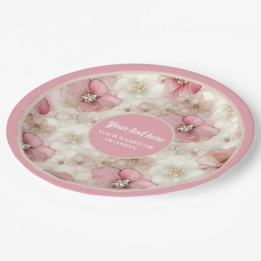 Delicate pale pink and gold 60th birthday plates pappteller (Schrägansicht)