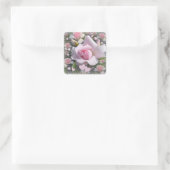 Delicate Pale Pink Rose with Hearts Quadratischer Aufkleber (Tasche)