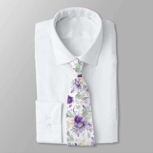 Delicate Pastel Purple Floral Wedding Neck Tie Krawatte (Gebunden)