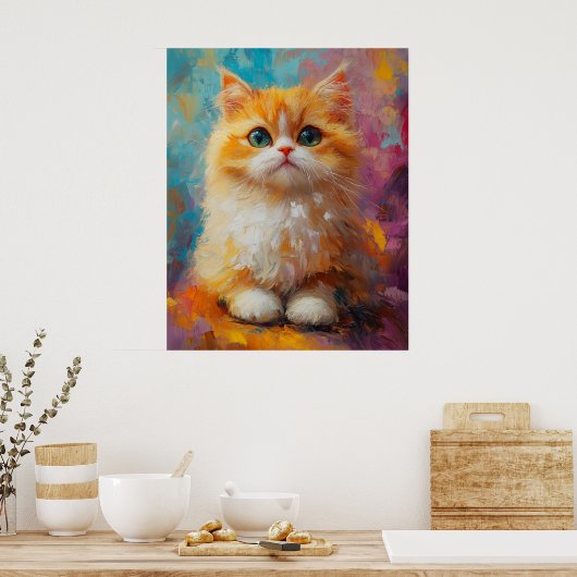 Delicate Persian Kitten — Cute Pastel Art Print Poster (Küche)