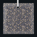 Delicate Pink Buds on Brown Branches Ornament Aus Glas<br><div class="desc">Seamless floral pattern of delicate pink buds on slender brown branches against a dark blue background,  creating an elegant,  calming design.</div>
