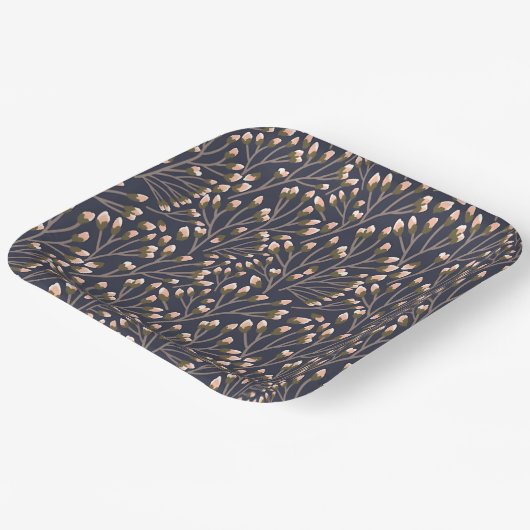 Delicate Pink Buds on Brown Branches Pappteller (Gewinkelt)