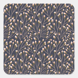 Delicate Pink Buds on Brown Branches Quadratischer Aufkleber