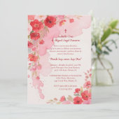 Delicate Pink Floral Frame Christian Catholic Einladung (Stehend Vorderseite)