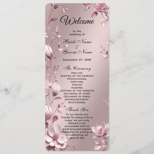 Delicate Pink Floral Frame Wedding  Program Programm (Vorderseite)