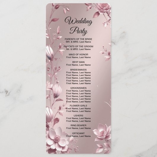 Delicate Pink Floral Frame Wedding  Program Programm (Rückseite)