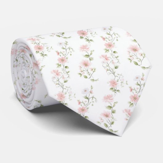 Delicate pink floral pattern neck tie krawatte (Gerollt)
