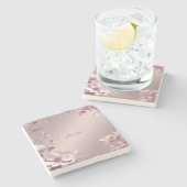 Delicate Pink Floral Stone Coaster Steinuntersetzer (Seitenansicht)