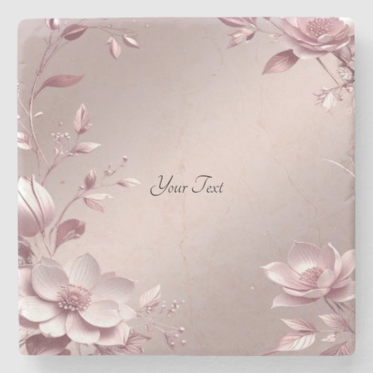 Delicate Pink Floral Stone Coaster Steinuntersetzer (Vorderseite)