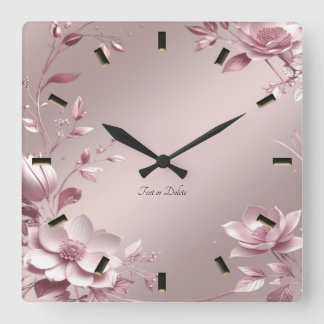 Delicate Pink Floral Wall Clock Quadratische Wanduhr