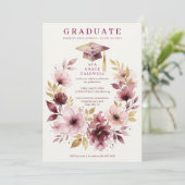 Delicate Pink Floral Wreath Graduation Cap  Einladung (Stehend Vorderseite)