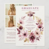 Delicate Pink Floral Wreath Graduation Cap  Einladung (Vorne/Hinten)