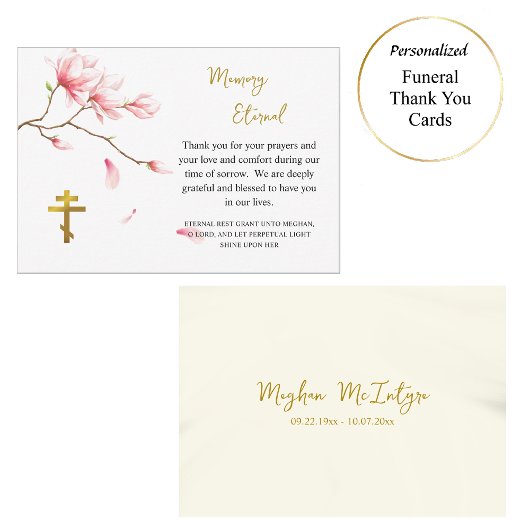 Delicate Pink Flowers Branch Orthodox Funeral Dankeskarte