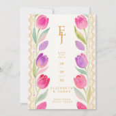 Delicate Pink & Purple Tulips Border Wedding Save The Date (Vorderseite)