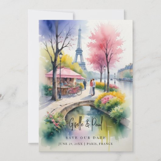 Delicate Pink Romantic Paris Landscape Wedding Save The Date (Vorderseite)
