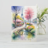Delicate Pink Romantic Paris Landscape Wedding Save The Date (Stehend Vorderseite)