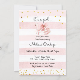 Delicate Pink Watercolor Swan Babygirl Shower Einladung