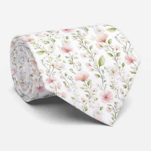 Delicate pink white flowers pattern neck tie krawatte (Gerollt)