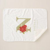 Delicate Poinsettias N Initial Christmas Girl Gift Sherpadecke (Vorderseite (Horizontal))