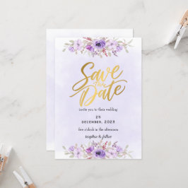 Delicate Purple Floral Wedding Save the Date Einladung