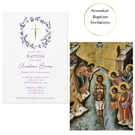 Delicate Purple Wildflowers Wreath Baptism Einladung