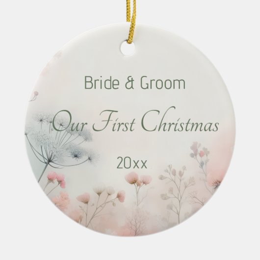 Delicate Queen Anne's Lace Wedding First Christmas Keramik Ornament (Vorne)