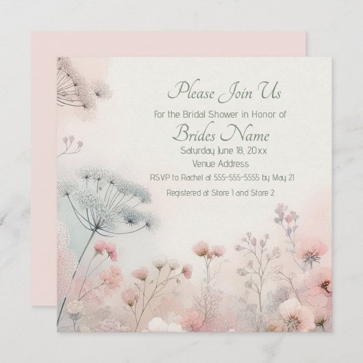 Delicate Queen Ann's Lace Bridal Shower Einladung (Vorne/Hinten)