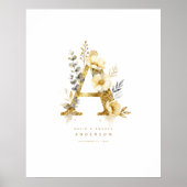 Delicate Romantic Floral A Letter Gold Glitter Poster (Vorne)
