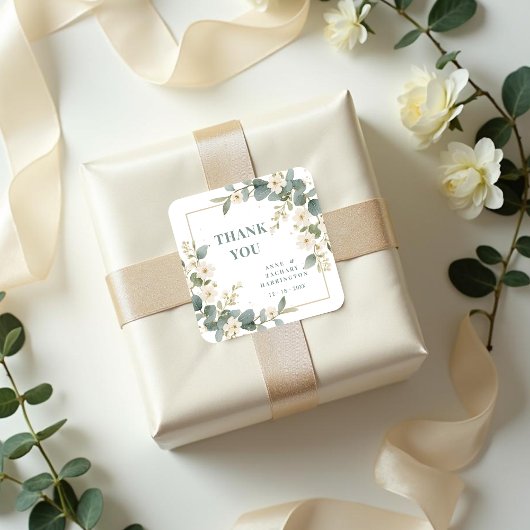 Delicate Romantic Floral and Branch Frame Wedding  Quadratischer Aufkleber