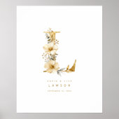 Delicate Romantic Floral E Letter Gold Glitter Poster (Vorne)